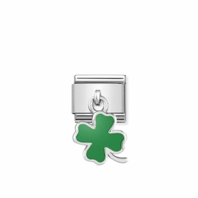 Nomination Composable Link Four-Leaf Clover Hanging Charm, Silver & Enamel