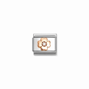 Nomination Composable Link Four-Leaf Clover, White Cubic Zirconia, 9K Rose Gold