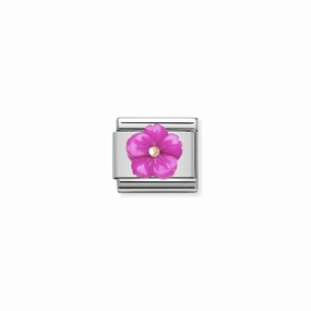 Nomination Composable Link Fuschia Flower, Mother Of Pearl Stone, 9K Rose Gold