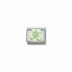Nomination Composable Link Green Flower, Mother Of Pearl Stone, 9K Rose Gold