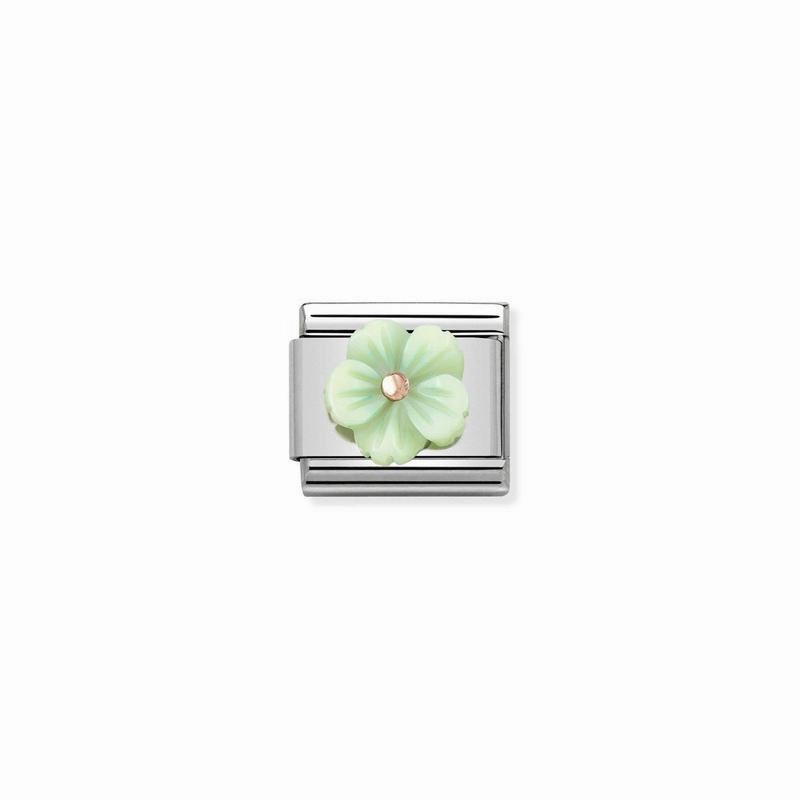 Nomination Composable Link Green Flower, Mother Of Pearl Stone, 9K Rose Gold