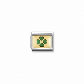 Nomination Composable Link Green Four-Leaf Clover, 18K Gold & Enamel