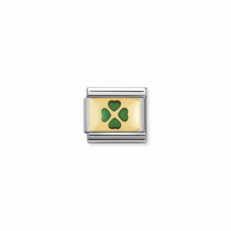 Nomination Composable Link Green Four-Leaf Clover, 18K Gold & Enamel