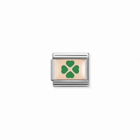 Nomination Composable Link Green Four-Leaf Clover, 9K Rose Gold & Enamel