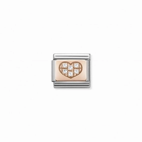 Nomination Composable Link Heart, Cubic Zirconia, 9K Rose Gold