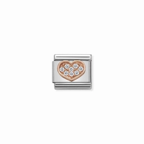 Nomination Composable Link Heart, Cubic Zirconia, 9K Rose Gold