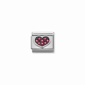 Nomination Composable Link Heart, Fuchsia Cubic Zirconia, Silver