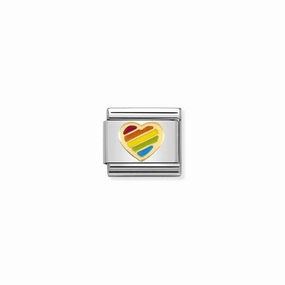 Nomination Composable Link Heart, Rainbow, 18K Gold & Enamel