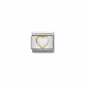 Nomination Composable Link Heart, White Opal Stone, 18K Gold