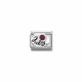 Nomination Composable Link July, Ruby Stone, Silver