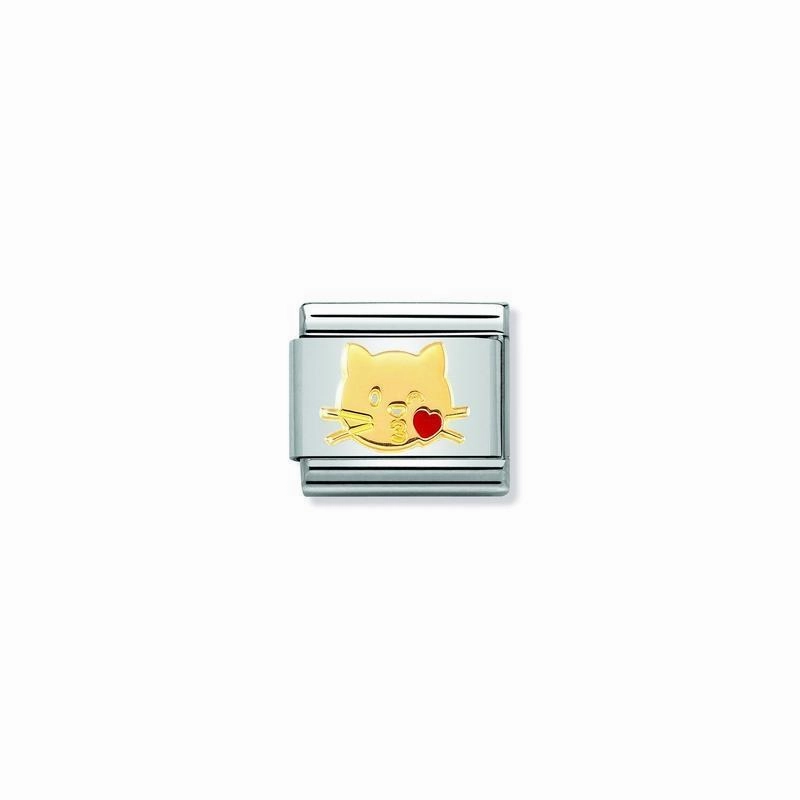 Nomination Composable Link Kissing Cat, 18K Gold & Enamel