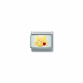Nomination Composable Link Kissing Cat, 18K Gold & Enamel