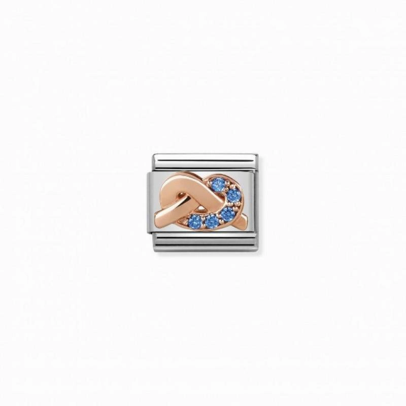 Nomination Composable Link Knot Love, Blue Cubic Zirconia, 9K Rose Gold