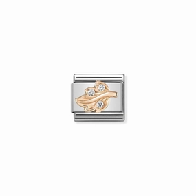 Nomination Composable Link Leaf, Cubic Zirconia, 9K Rose Gold