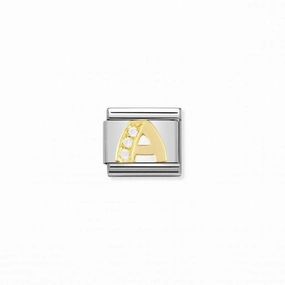 Nomination Composable Link Letter A, Cubic Zirconia, 18K Gold