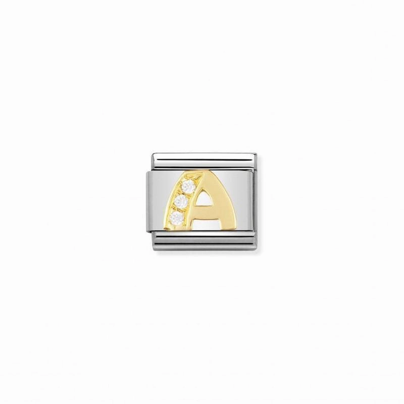 Nomination Composable Link Letter A, Cubic Zirconia, 18K Gold