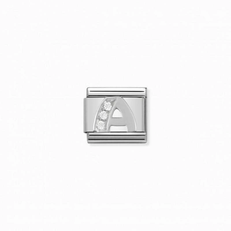 Nomination Composable Link Letter A, Cubic Zirconia, Silver