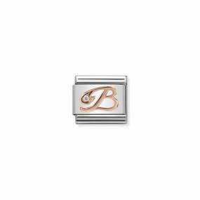 Nomination Composable Link Letter B, Cubic Zirconia, 9K Rose Gold