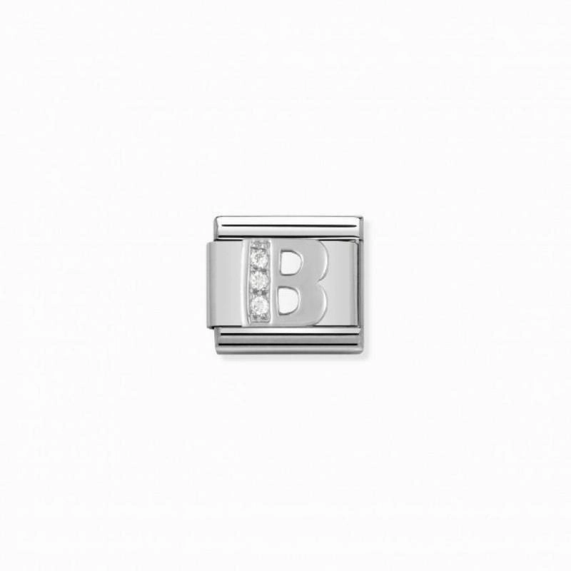 Nomination Composable Link Letter B, Cubic Zirconia, Silver
