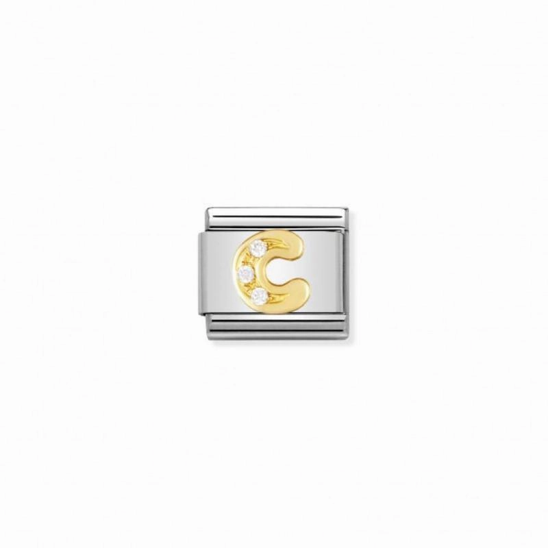 Nomination Composable Link Letter C, Cubic Zirconia, 18K Gold