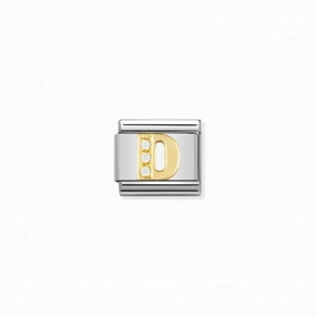 Nomination Composable Link Letter D, Cubic Zirconia, 18K Gold