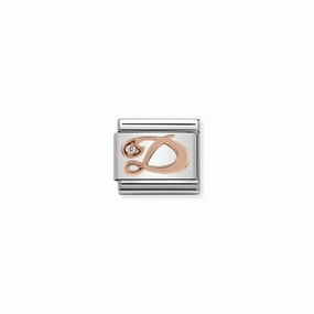 Nomination Composable Link Letter D, Cubic Zirconia, 9K Rose Gold