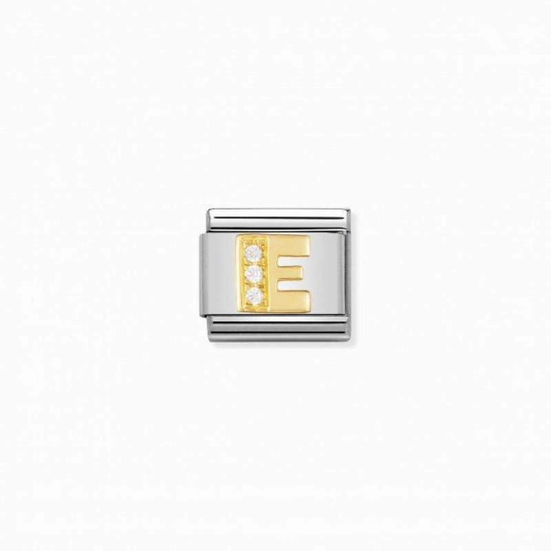 Nomination Composable Link Letter E, Cubic Zirconia, 18K Gold