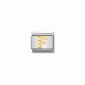 Nomination Composable Link Letter F, Cubic Zirconia, 18K Gold