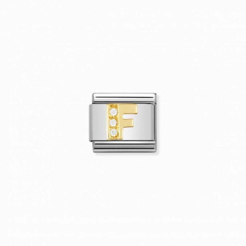 Nomination Composable Link Letter F, Cubic Zirconia, 18K Gold