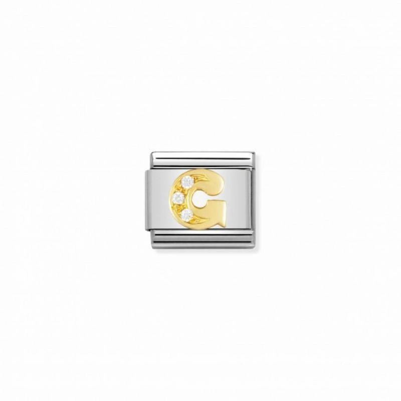 Nomination Composable Link Letter G, Cubic Zirconia, 18K Gold