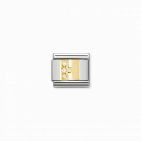 Nomination Composable Link Letter H, Cubic Zirconia, 18K Gold