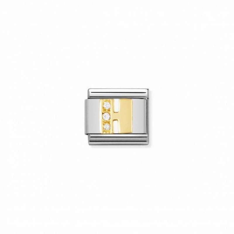 Nomination Composable Link Letter H, Cubic Zirconia, 18K Gold