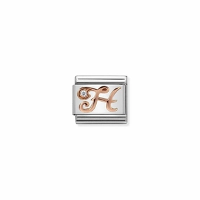 Nomination Composable Link Letter H, Cubic Zirconia, 9K Rose Gold