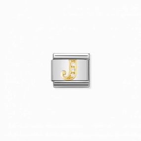 Nomination Composable Link Letter J, Cubic Zirconia, 18K Gold
