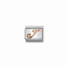 Nomination Composable Link Letter J, Cubic Zirconia, 9K Rose Gold