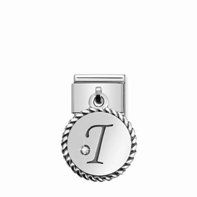Nomination Composable Link Letter J Hanging Charm, Cubic Zirconia, Silver