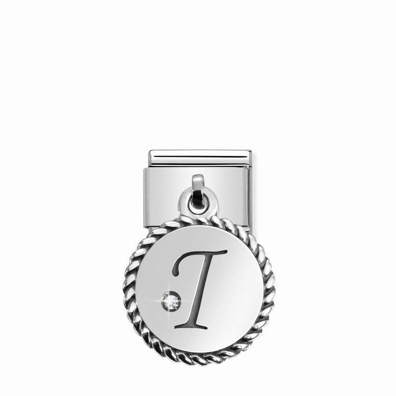 Nomination Composable Link Letter J Hanging Charm, Cubic Zirconia, Silver