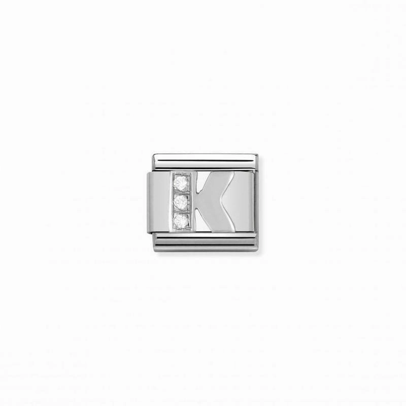 Nomination Composable Link Letter K, Cubic Zirconia, Silver