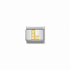 Nomination Composable Link Letter L, Cubic Zirconia, 18K Gold