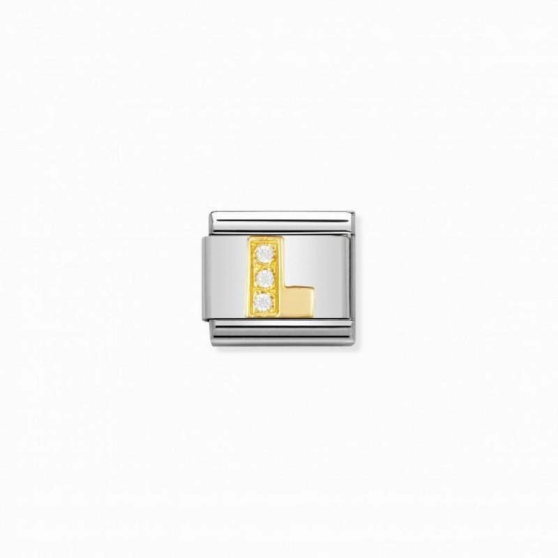 Nomination Composable Link Letter L, Cubic Zirconia, 18K Gold