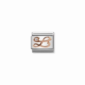 Nomination Composable Link Letter L, Cubic Zirconia, 9K Rose Gold