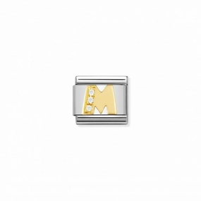 Nomination Composable Link Letter M, Cubic Zirconia, 18K Gold