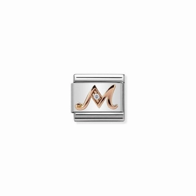 Nomination Composable Link Letter M, Cubic Zirconia, 9K Rose Gold