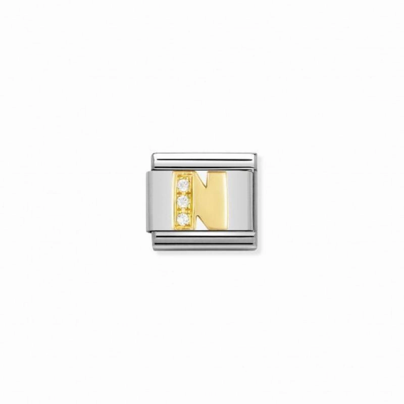 Nomination Composable Link Letter N, Cubic Zirconia, 18K Gold