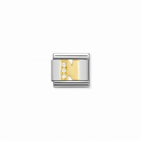 Nomination Composable Link Letter N, Cubic Zirconia, 18K Gold