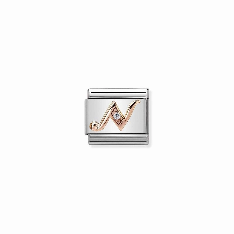 Nomination Composable Link Letter N, Cubic Zirconia, 9K Rose Gold