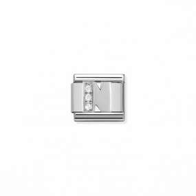Nomination Composable Link Letter N, Cubic Zirconia, Silver