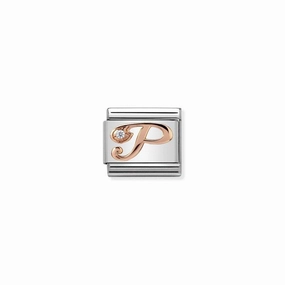 Nomination Composable Link Letter P, Cubic Zirconia, 9K Rose Gold