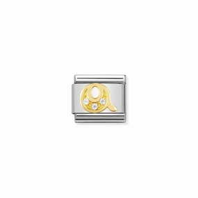 Nomination Composable Link Letter Q, Cubic Zirconia, 18K Gold