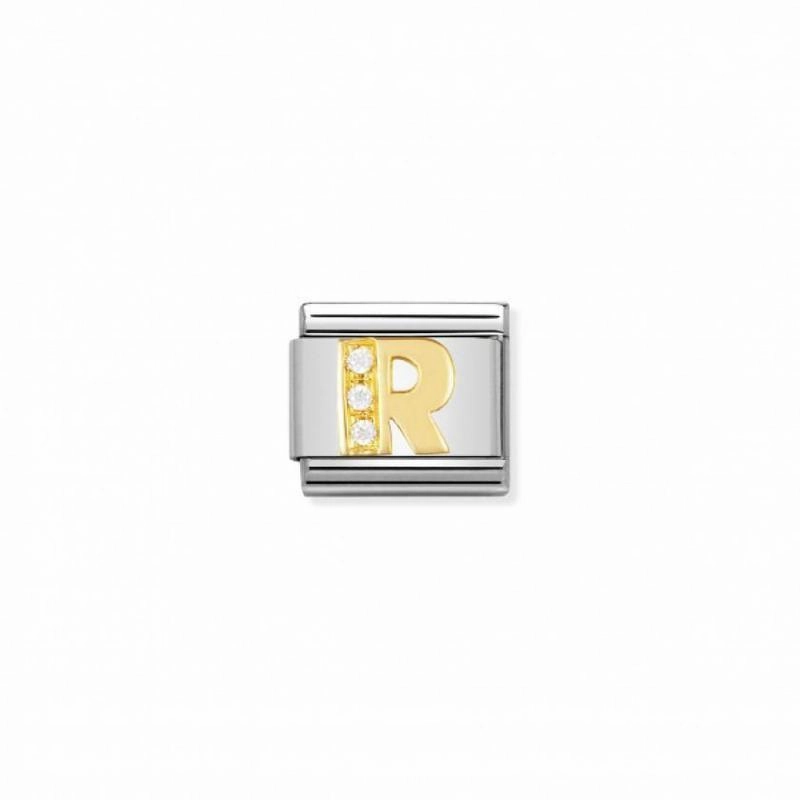 Nomination Composable Link Letter R, Cubic Zirconia, 18K Gold